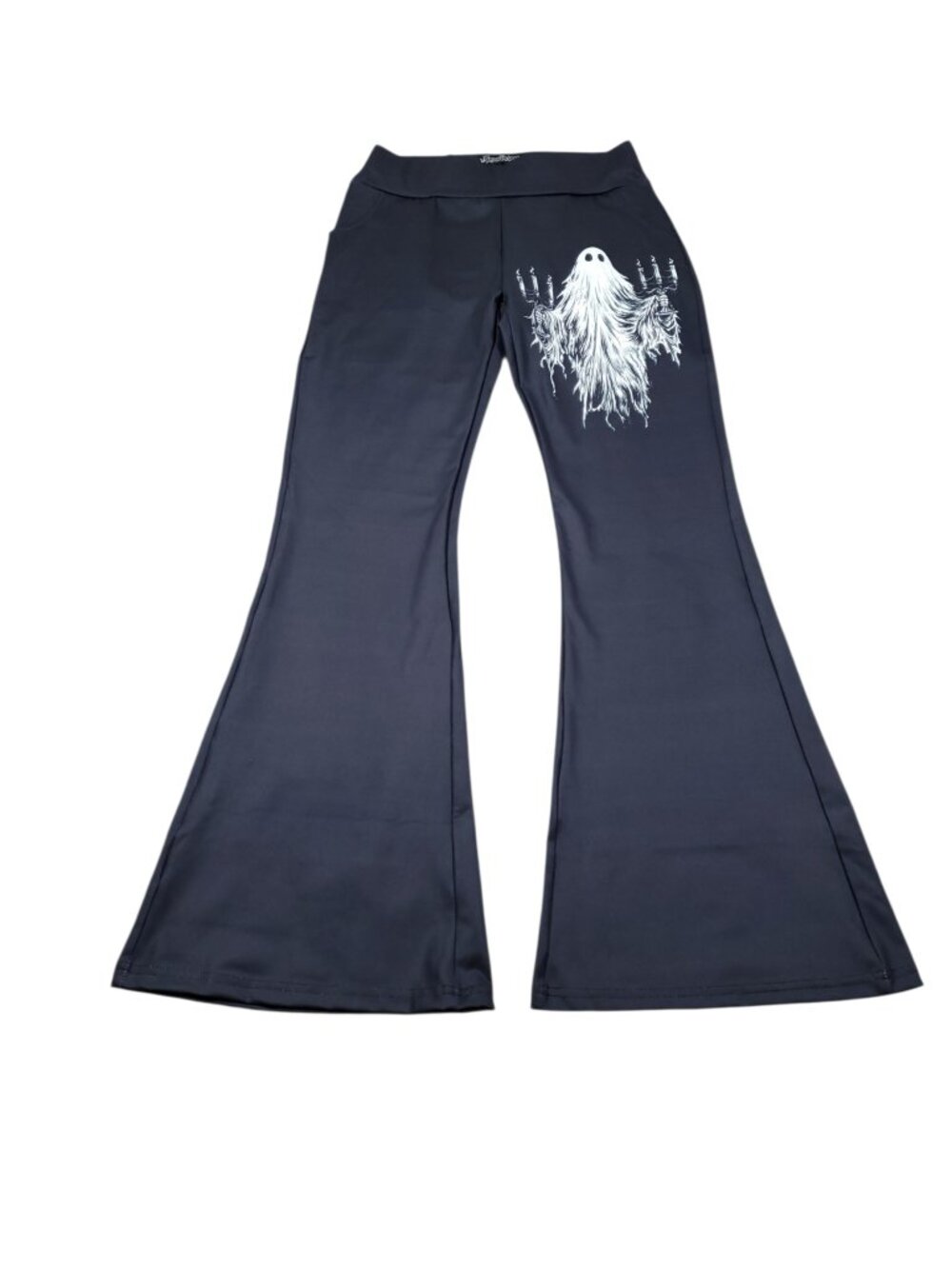 VampireFreaks Ghost Haunting Flare Pants Black White Goth Women's Size Medium